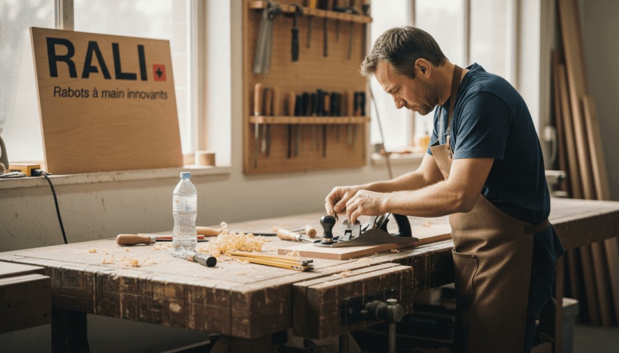 Un menuisier en train de régler un rabot moderne à pièces modulables